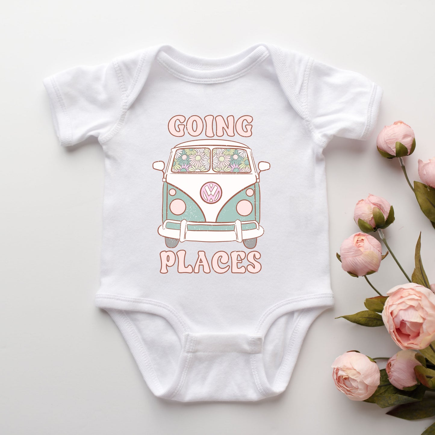Going Places Van Colorful | Baby Graphic Short Sleeve Onesie