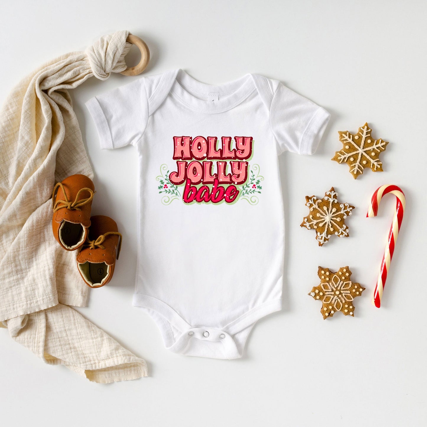 Holly Jolly Babe Stacked | Baby Graphic Short Sleeve Onesie