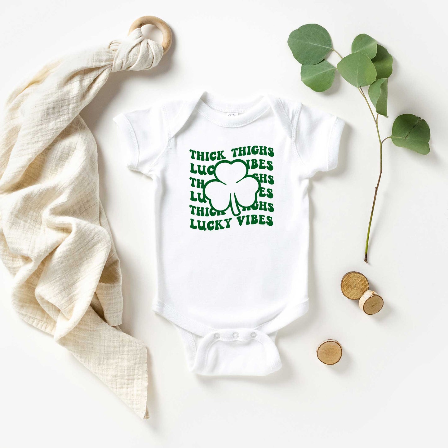 Thick Thighs Lucky Vibes | Baby Graphic Short Sleeve Onesie