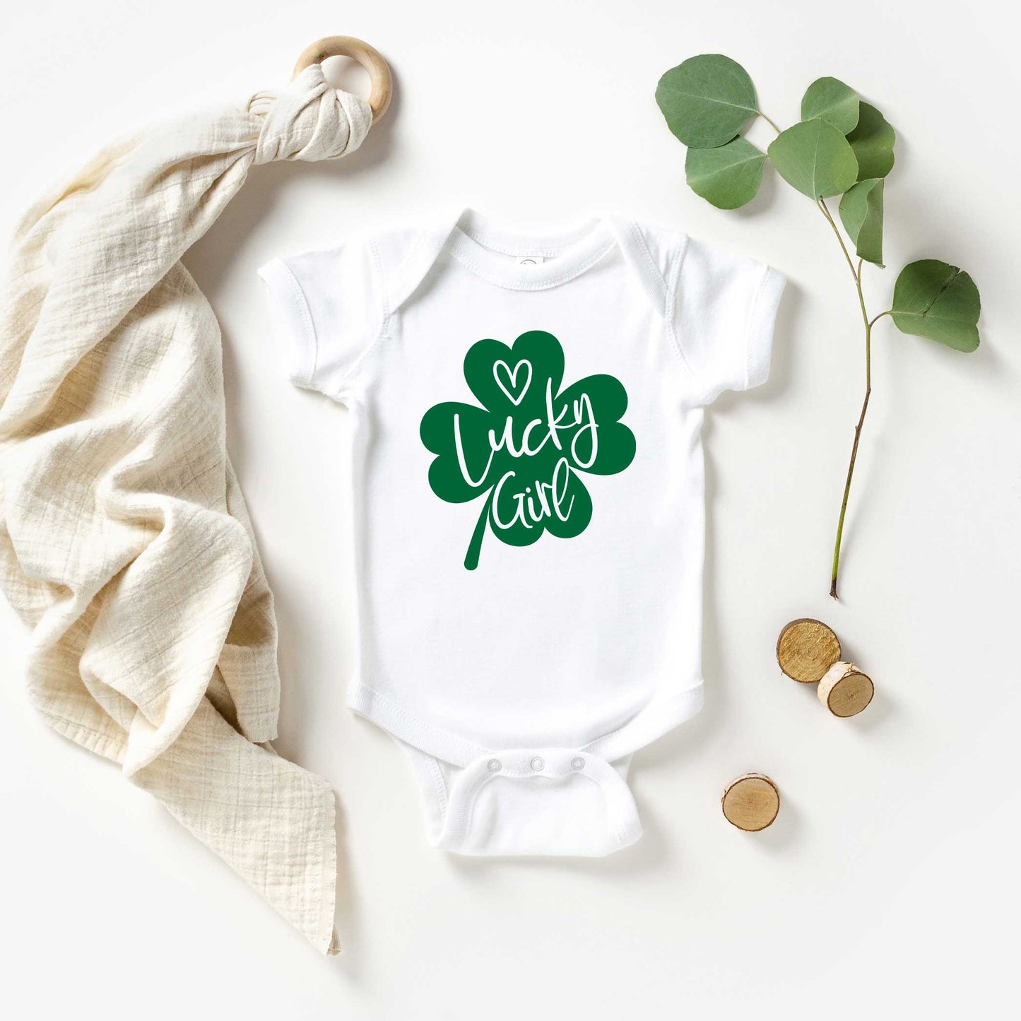 One Lucky Girl Heart | Baby Graphic Short Sleeve Onesie