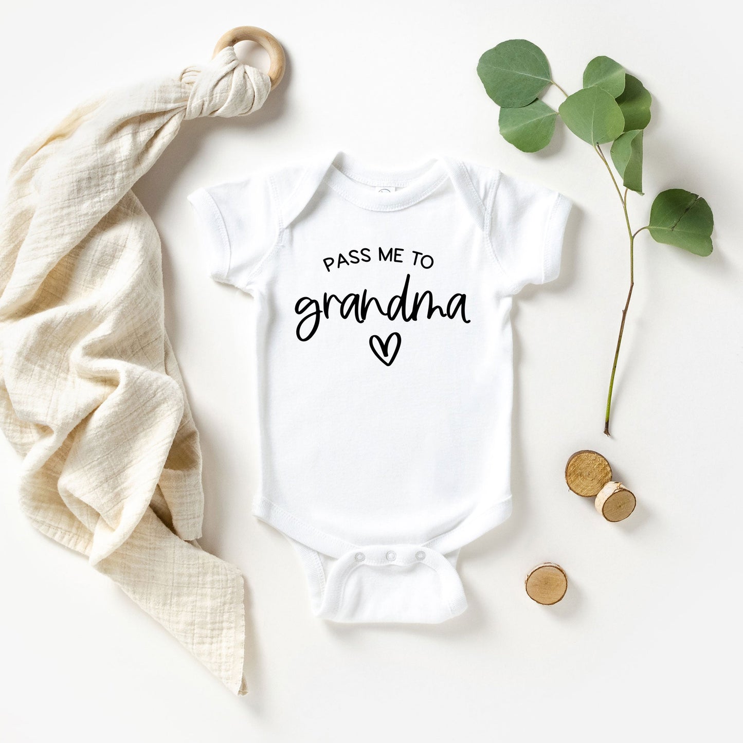 Pass Me To Grandma Heart | Baby Graphic Short Sleeve Onesie