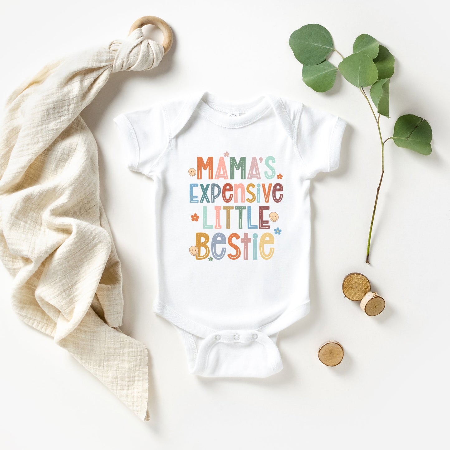 Mama's Expensive Bestie | Baby Graphic Short Sleeve Onesie