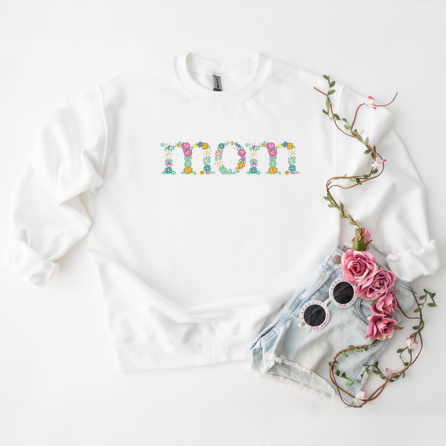 Embroidered Mom Floral | Sweatshirt