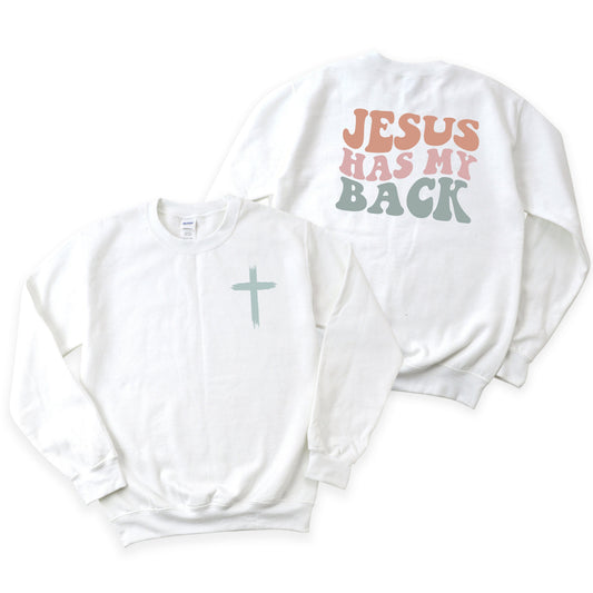 Jesus Has My Back Wavy | Sweatshirt | Front And Back Ink
