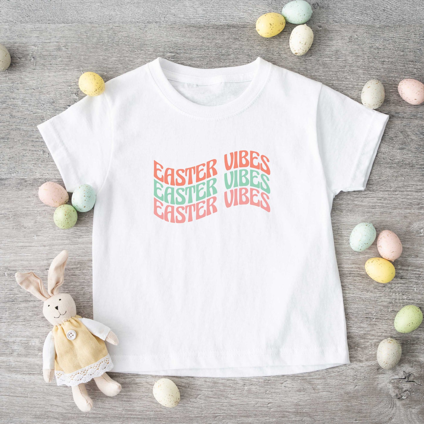Easter Vibes Wavy Stacked | Toddler Short Sleeve Crew Neck