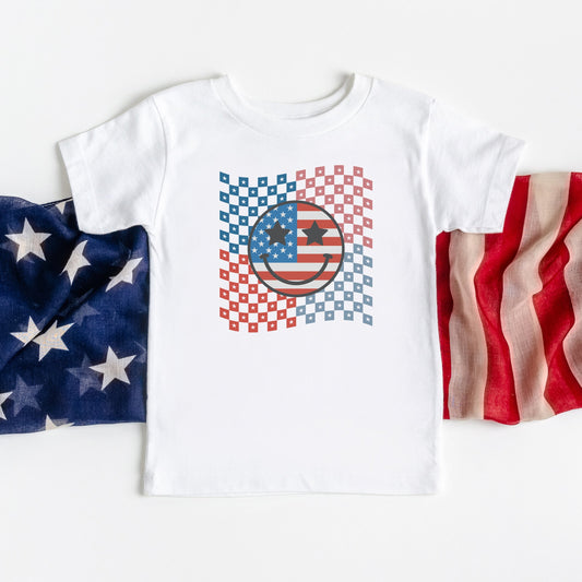 Checkered Patriotic Smiley Face | Youth Short Sleeve Crew Neck