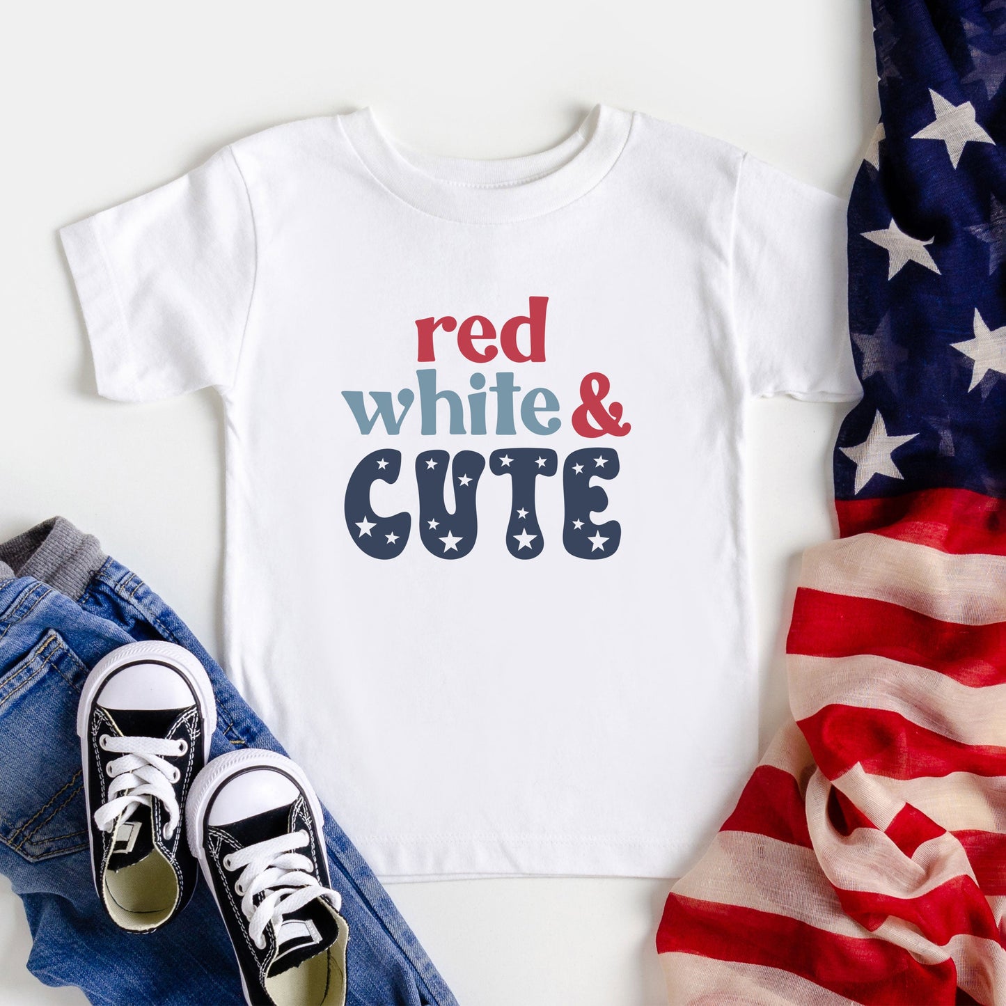 Red White And Cute Stars | Toddler Short Sleeve Crew Neck