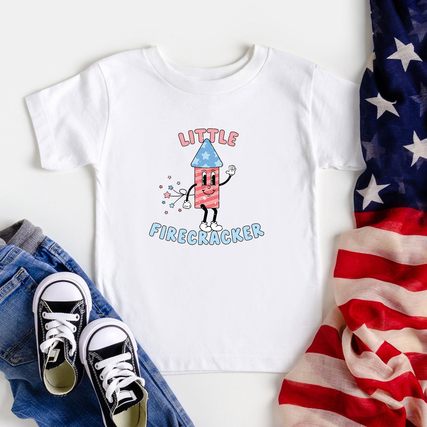 Retro Little Firecracker | Toddler Short Sleeve Crew Neck