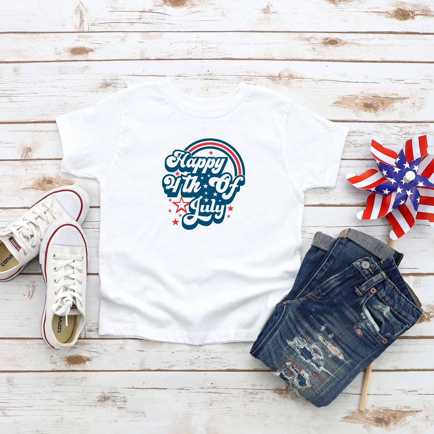 Happy 4th of July Rainbow | Youth Short Sleeve Crew Neck