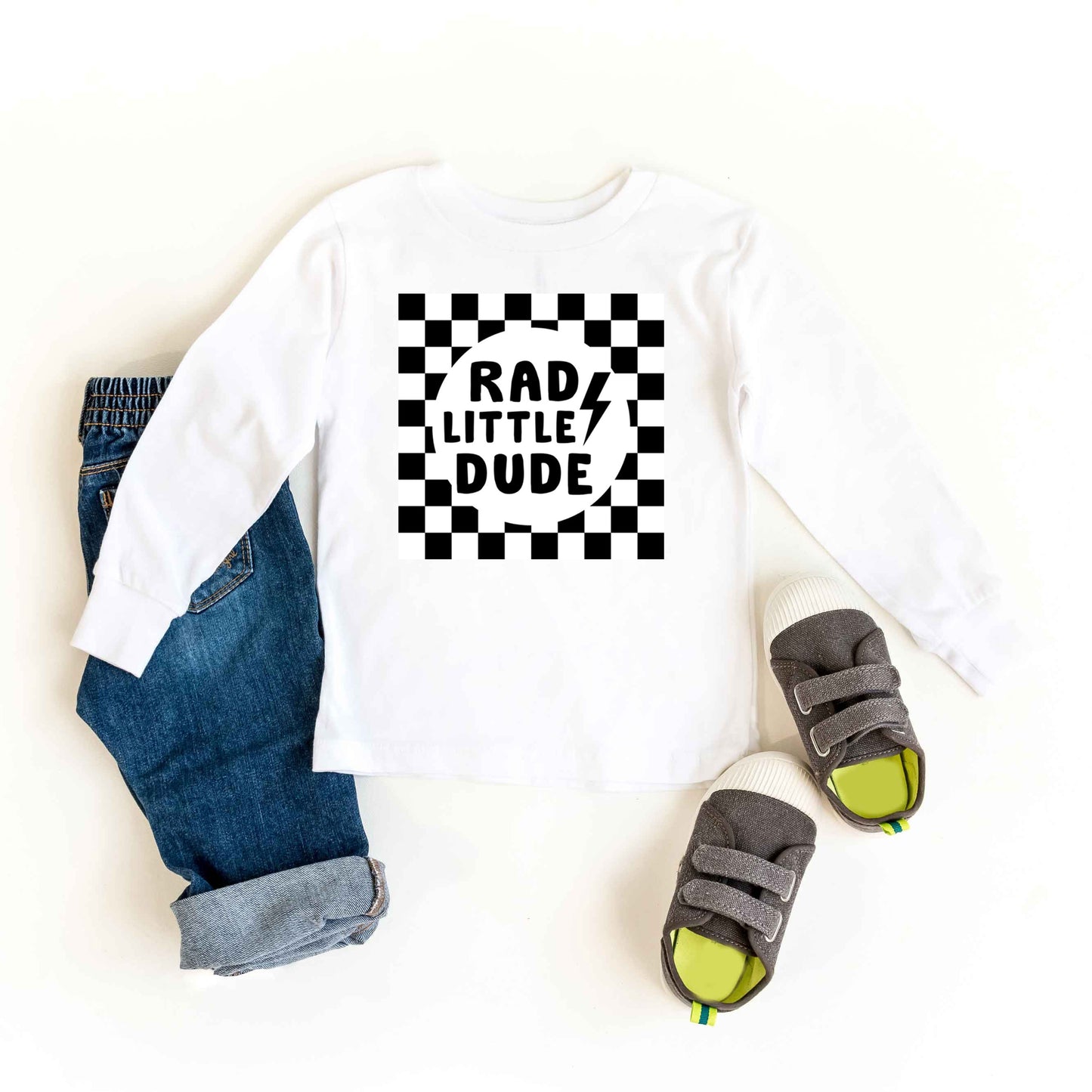 Rad Little Dude Checkered | Toddler Graphic Long Sleeve Tee