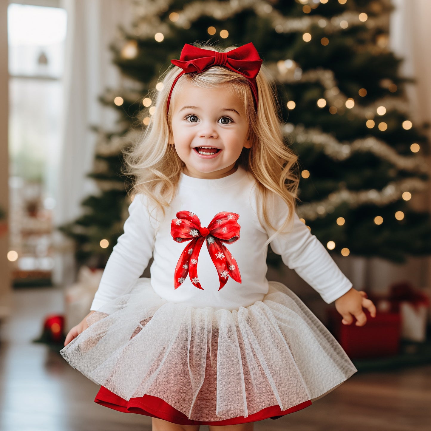 Coquette Christmas Snowflake Bow | Youth Graphic Long Sleeve Tee