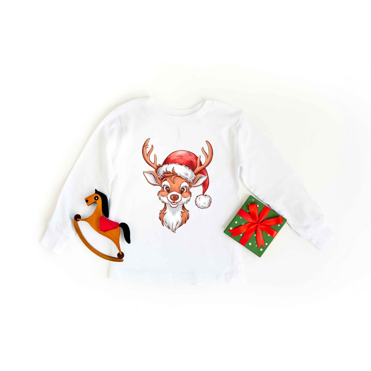 Cute Reindeer Head | Toddler Graphic Long Sleeve Tee