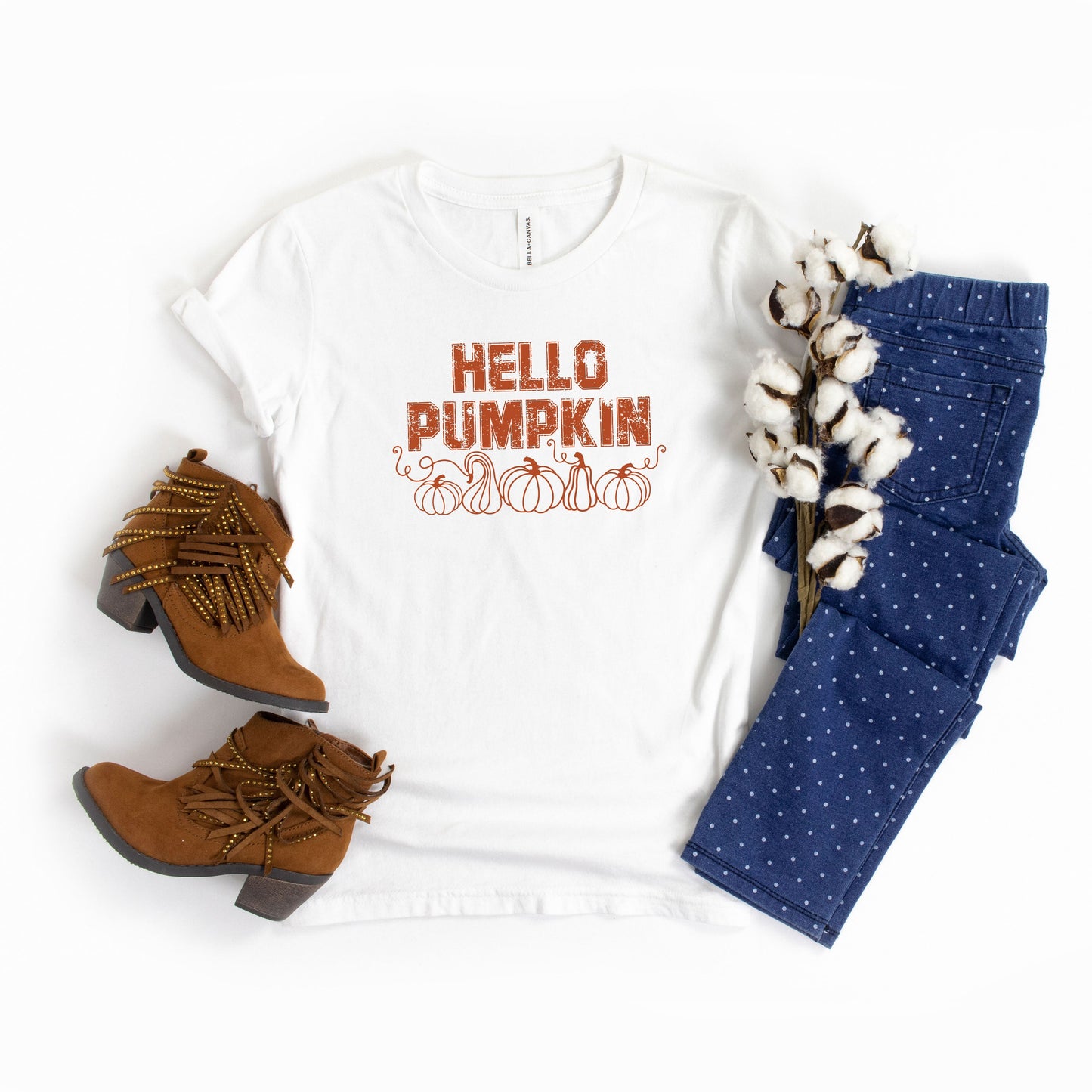 Hello Pumpkin Distressed | Youth Graphic Short Sleeve Tee