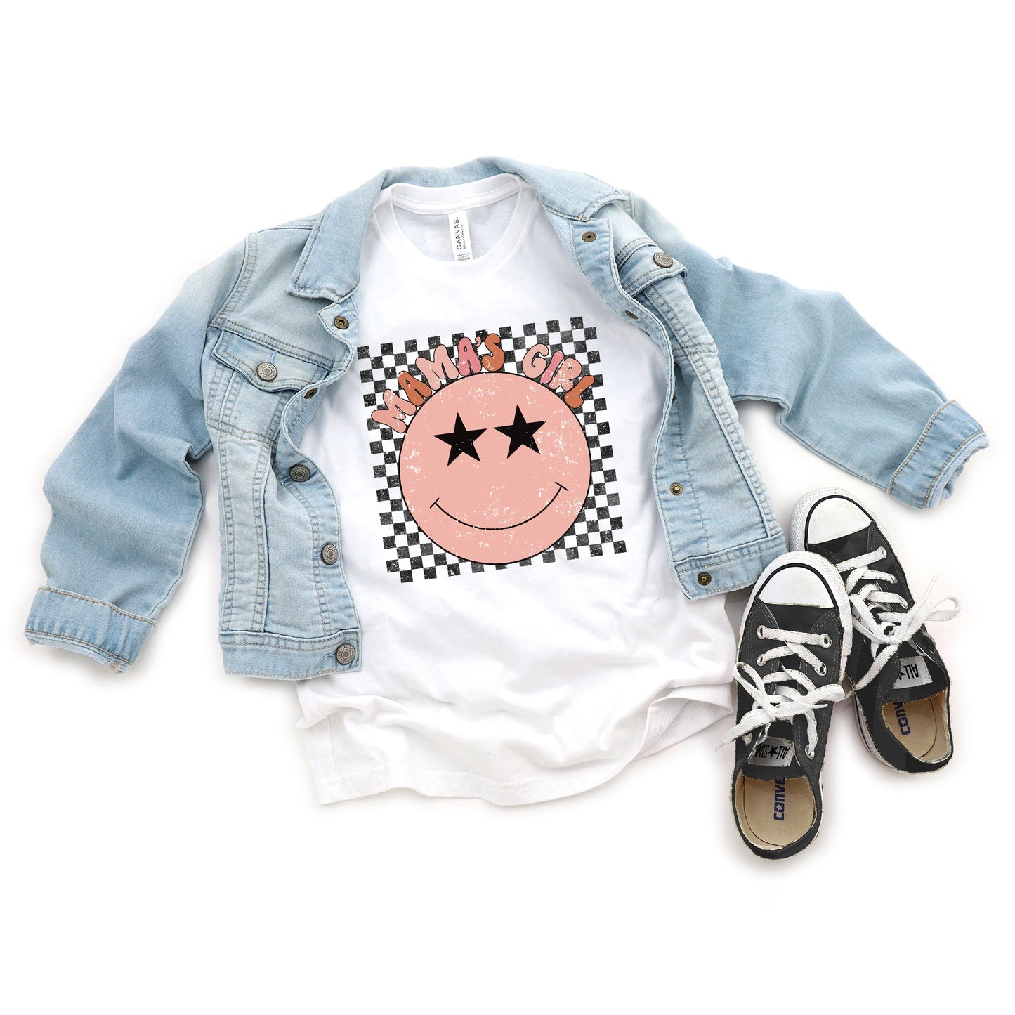 Mama's Girl Checkered Smiley Face | Youth Short Sleeve Crew Neck