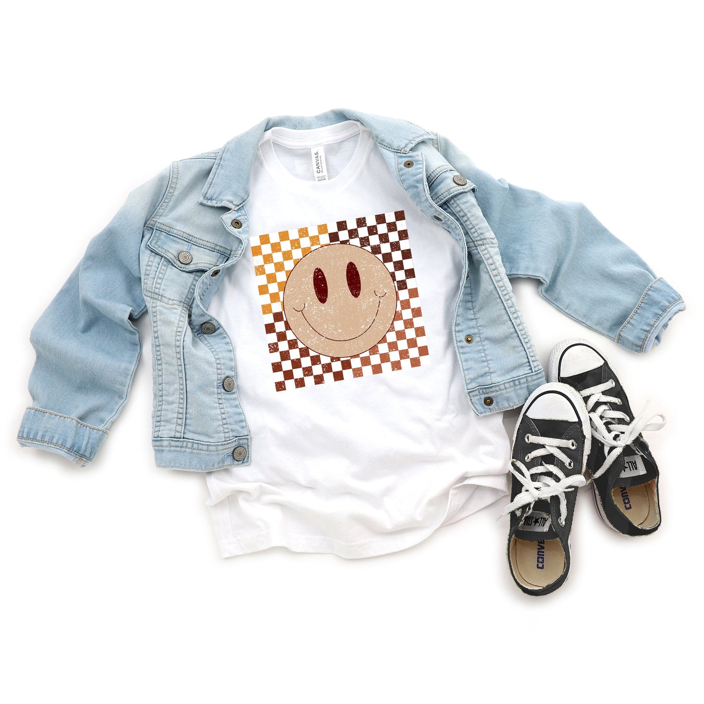 Fall Checkered Smiley | Youth Short Sleeve Crew Neck