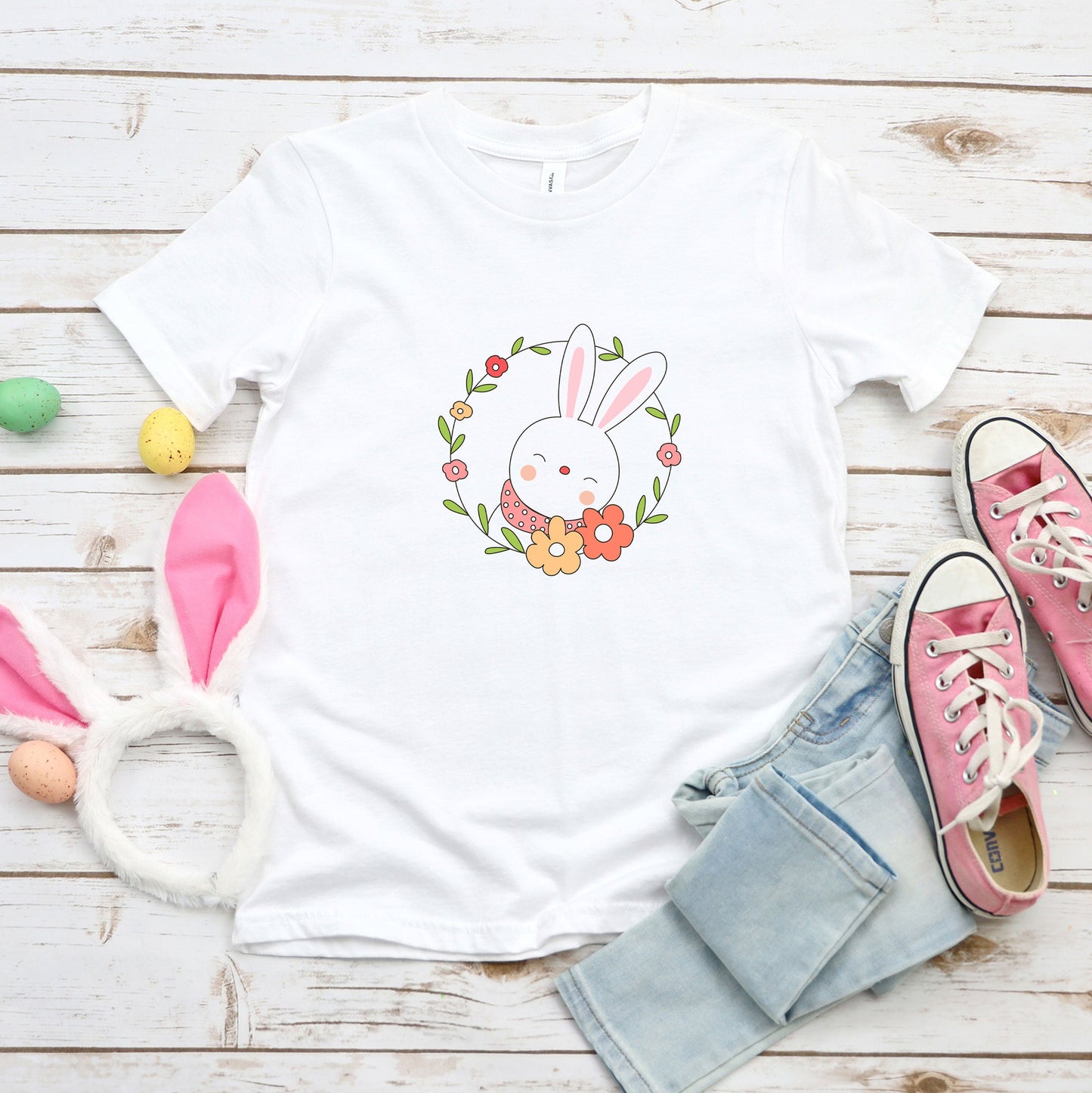 Easter Bunny Flower Wreath | Youth Short Sleeve Crew Neck