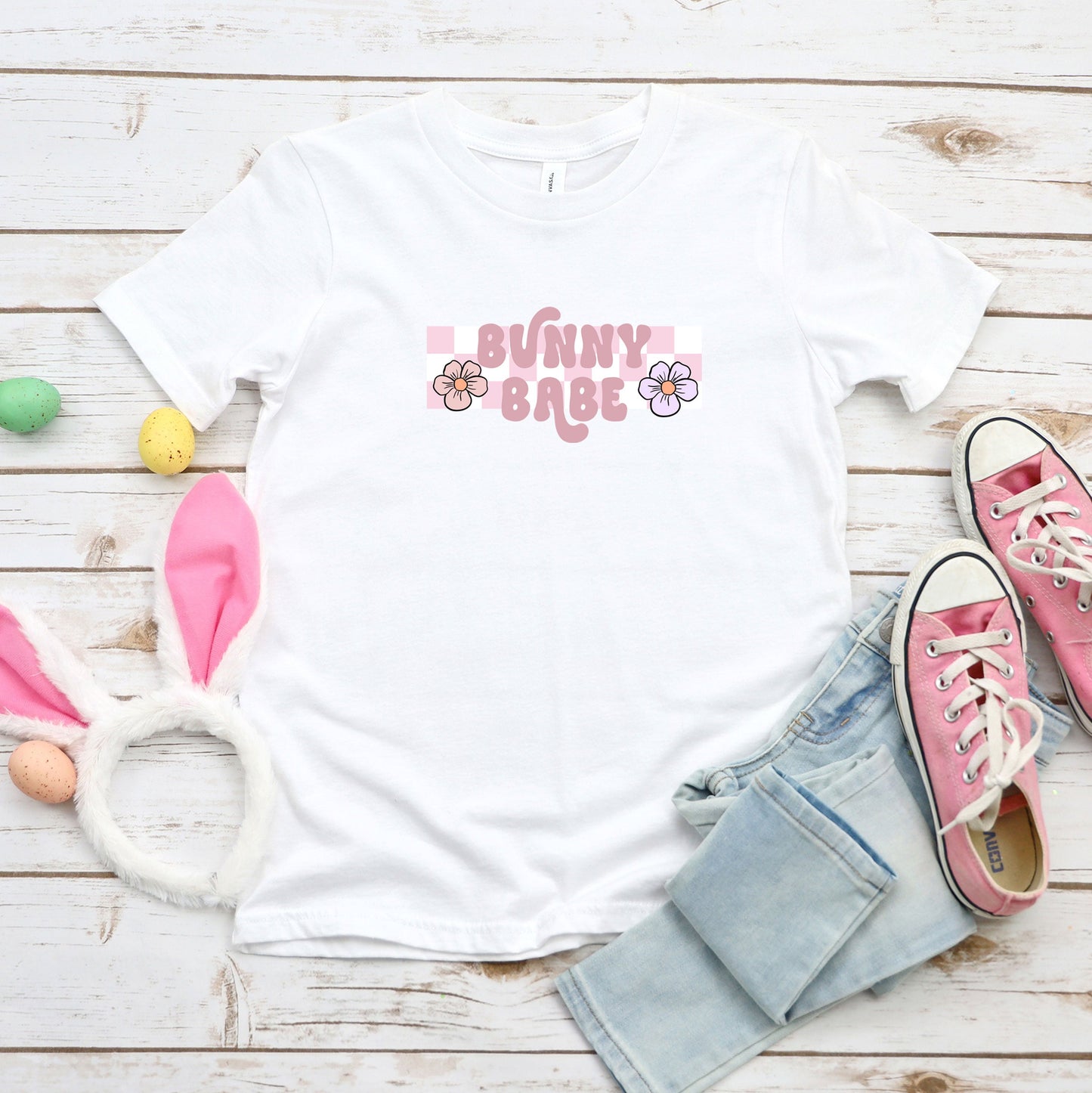 Bunny Babe Flowers | Youth Short Sleeve Crew Neck