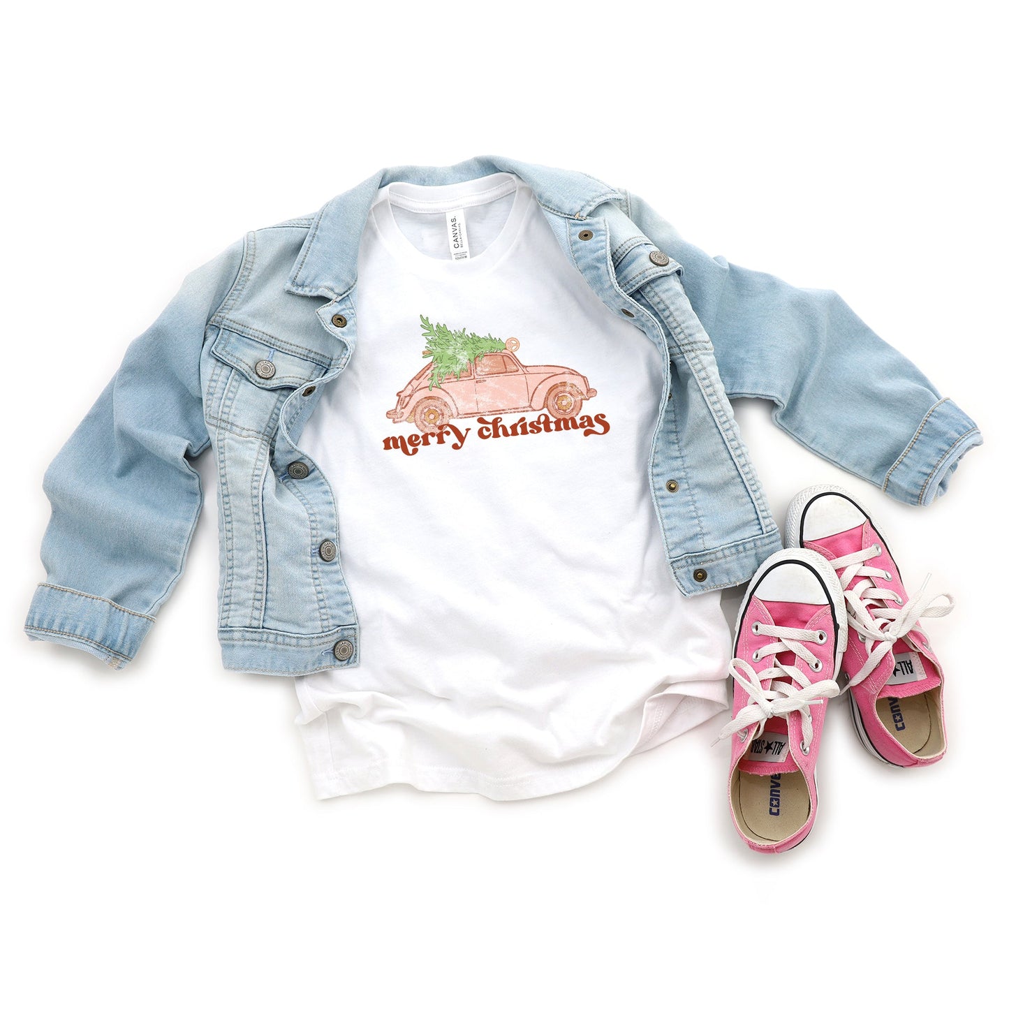 Merry Christmas Pink Car | Youth Short Sleeve Crew Neck