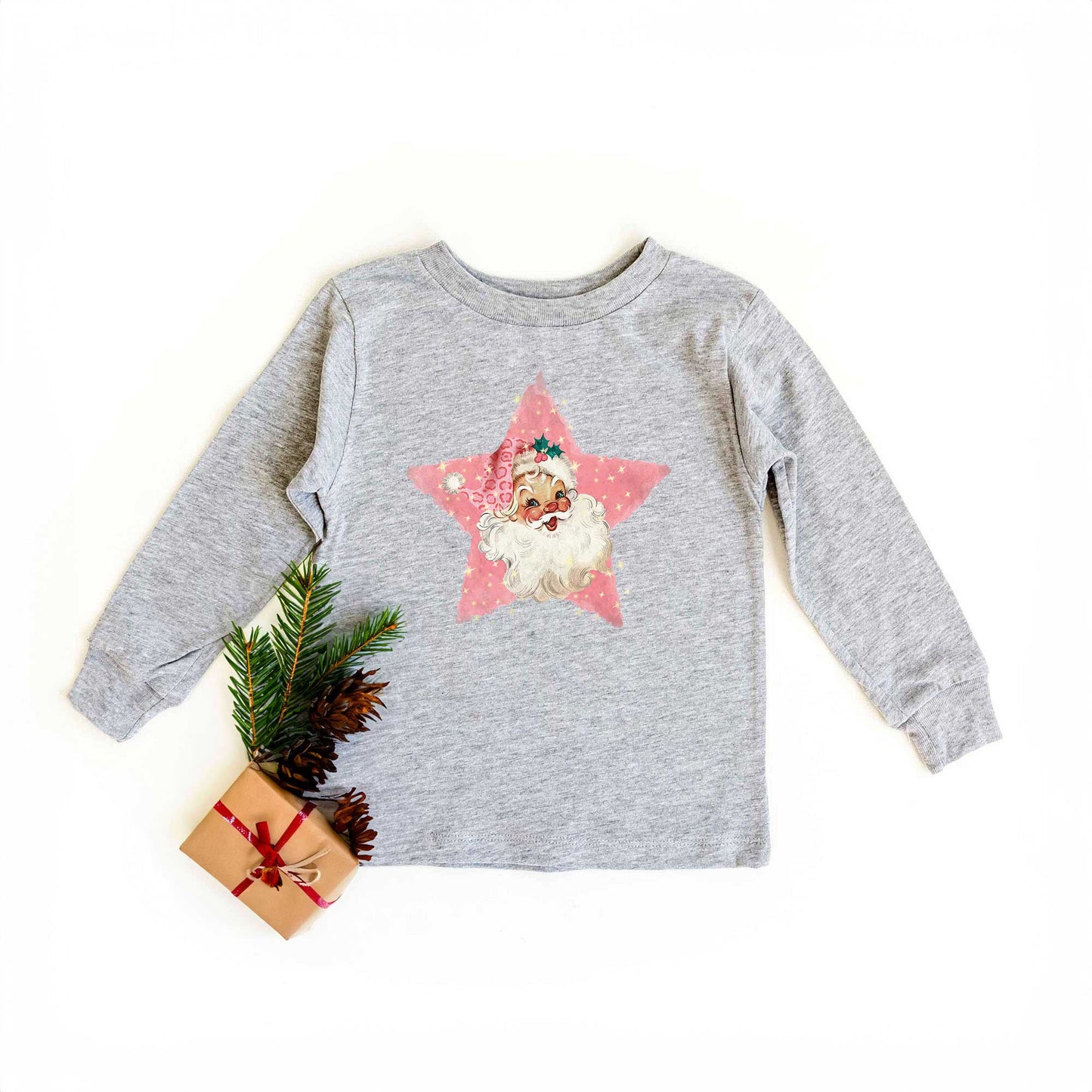 Pink Santa Star | Youth Graphic Long Sleeve Tee