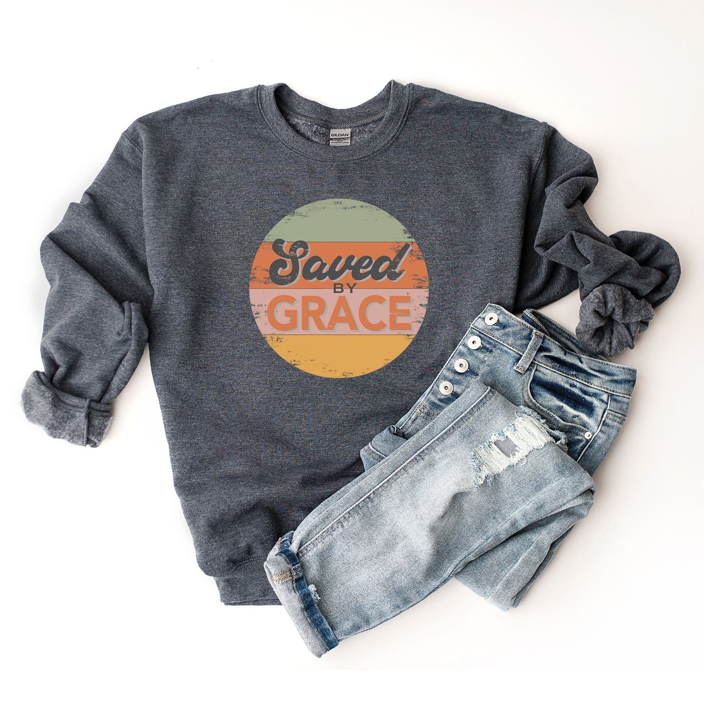 Retro Saved By Grace | Sweatshirt