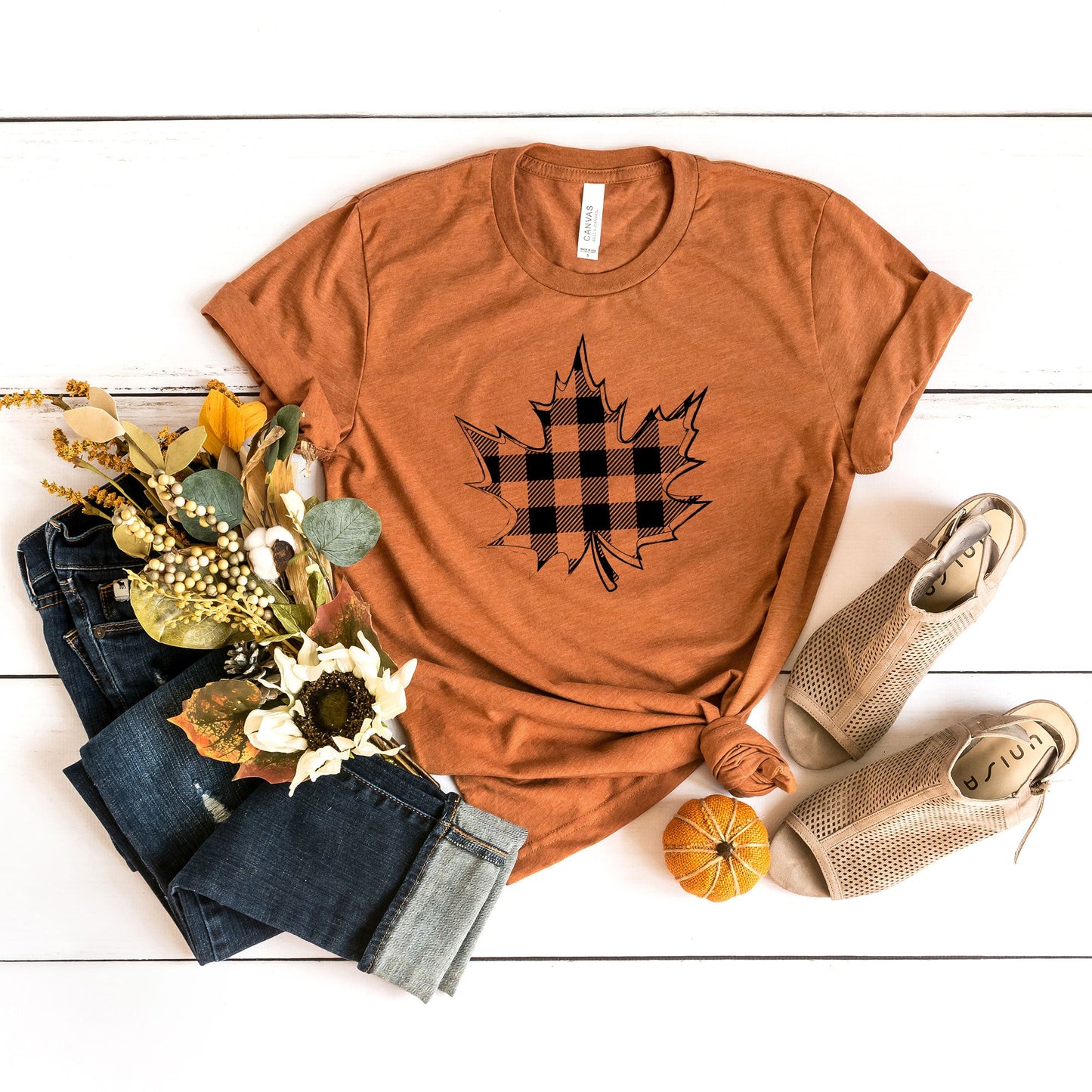 Buffalo Plaid Leaf | Short Sleeve Graphic Tee