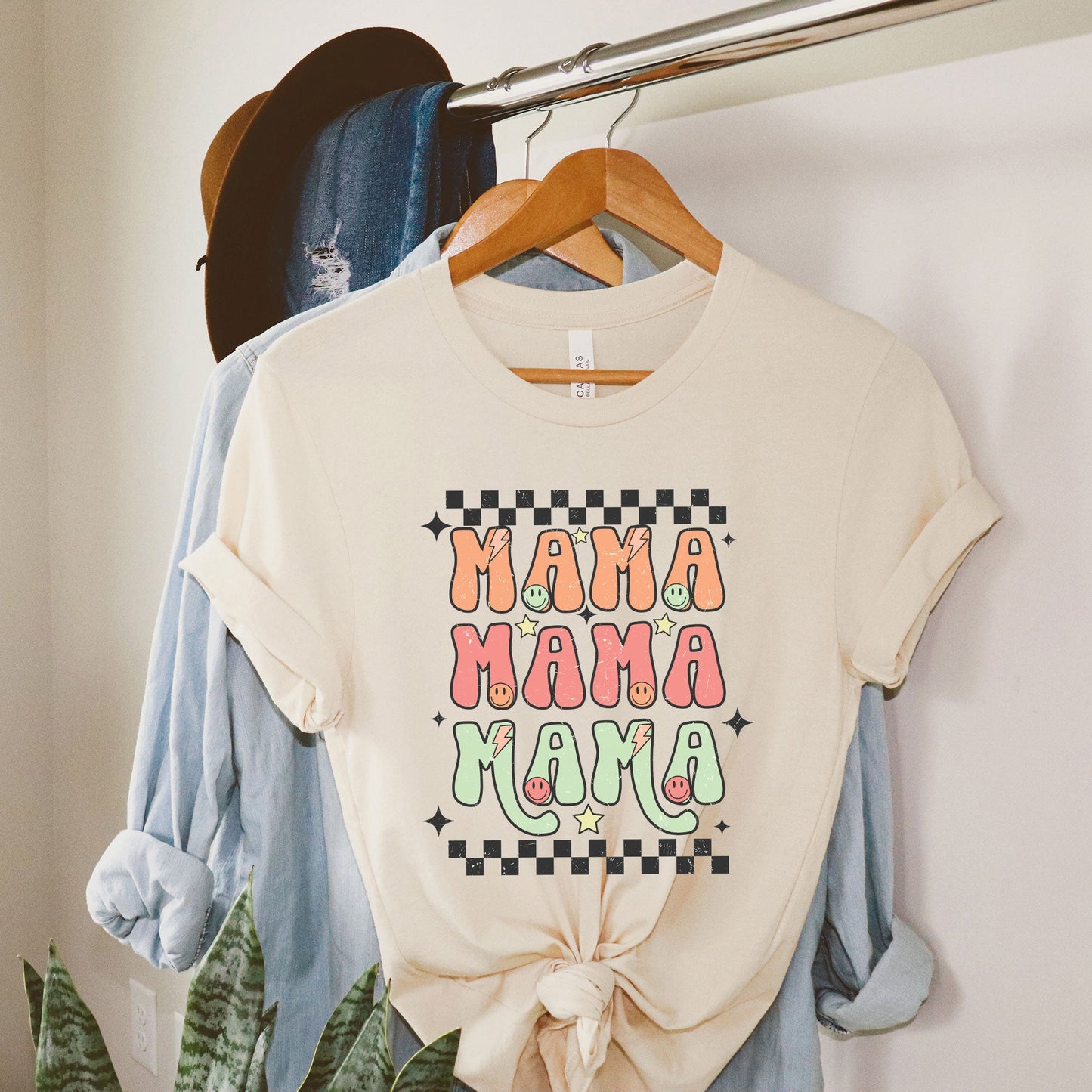 Checkered Stacked Mama | Short Sleeve Graphic Tee