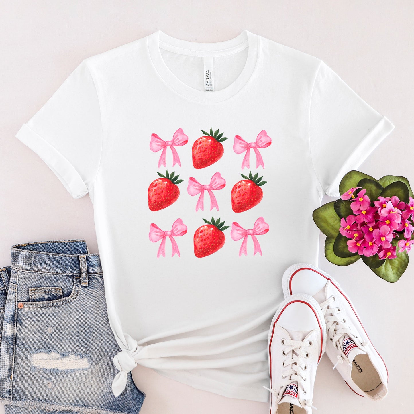 Strawberry Coquette Bow Chart | Short Sleeve Graphic Tee