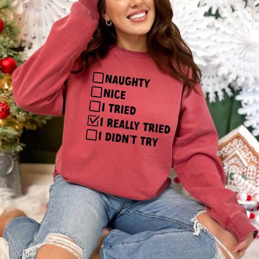 I Really Tried Nice List | Garment Dyed Sweatshirt