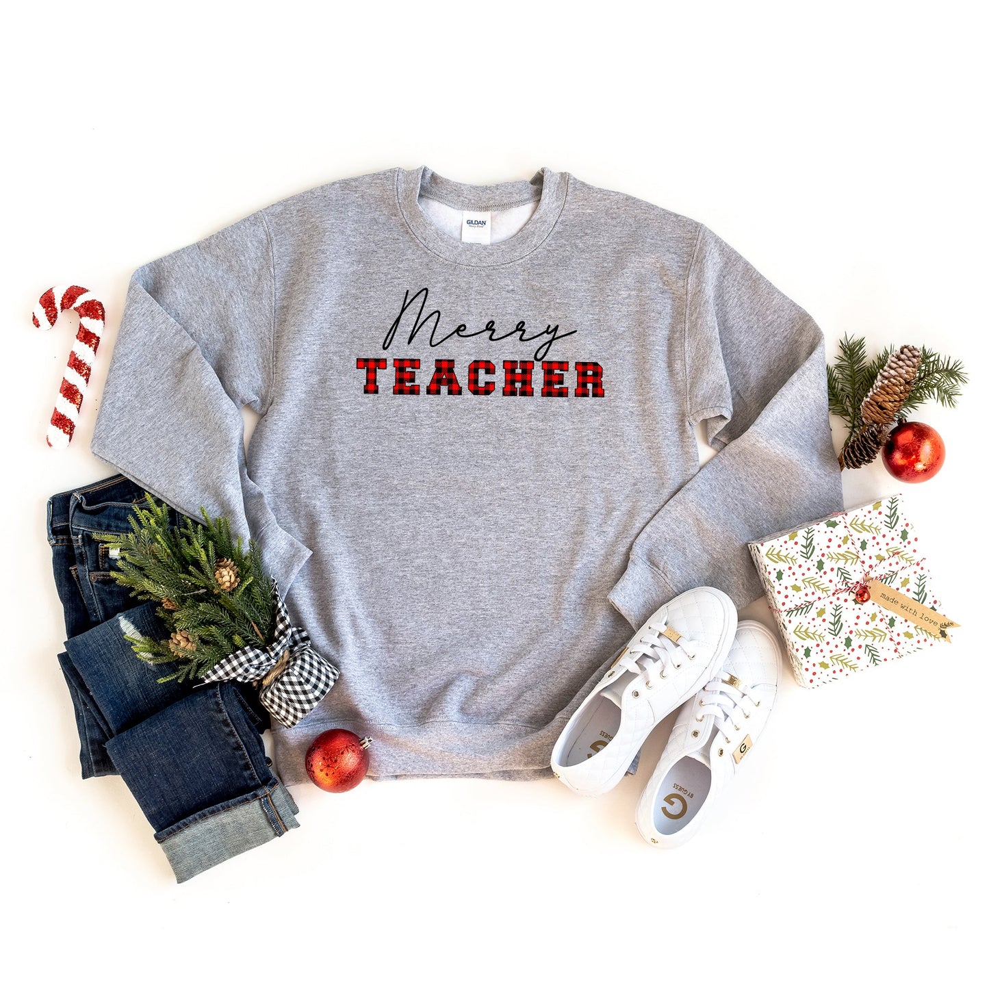 Merry Teacher Buffalo Plaid | Sweatshirt