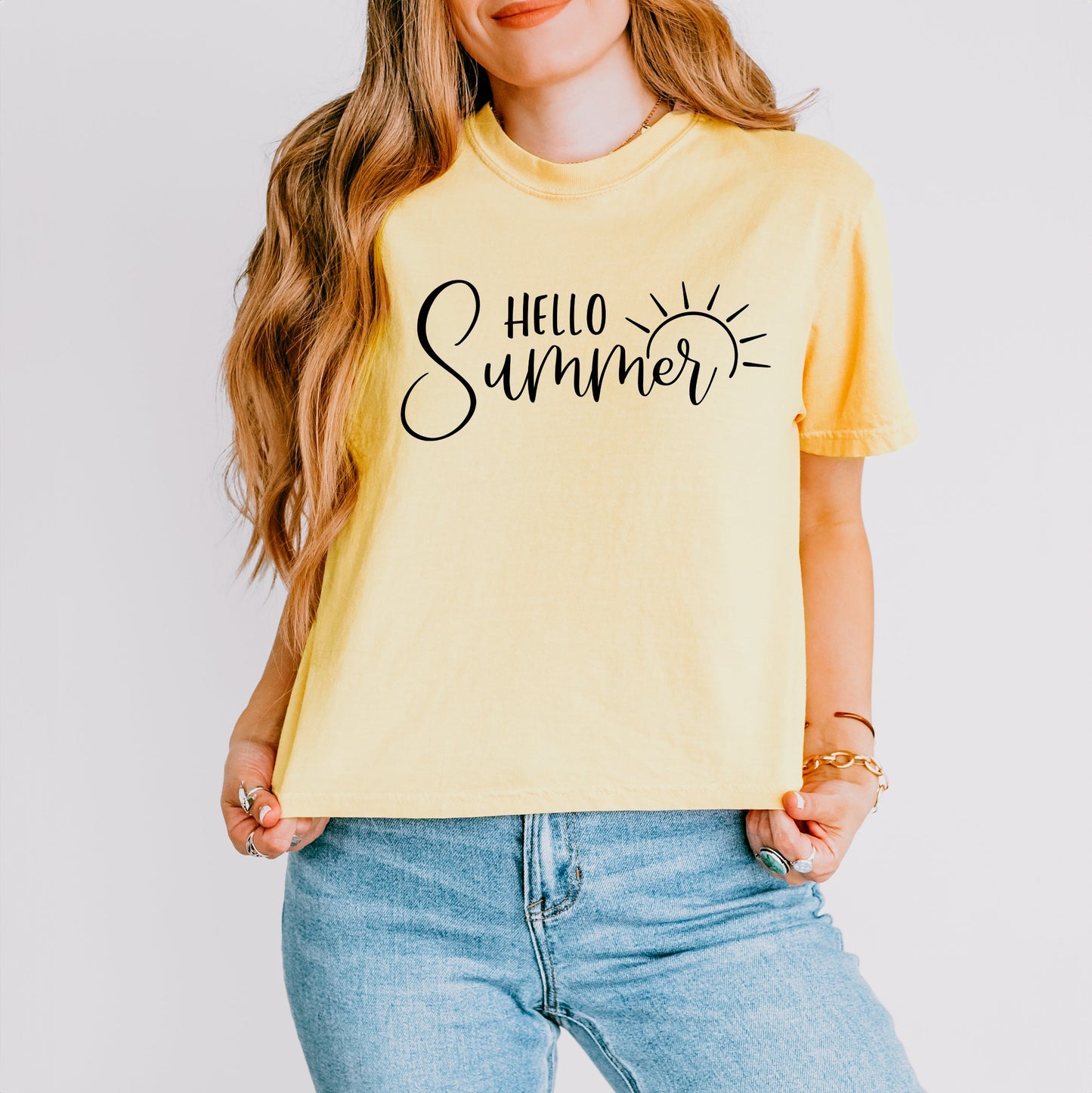 Hello Summer Sun | Relaxed Fit Cropped Tee