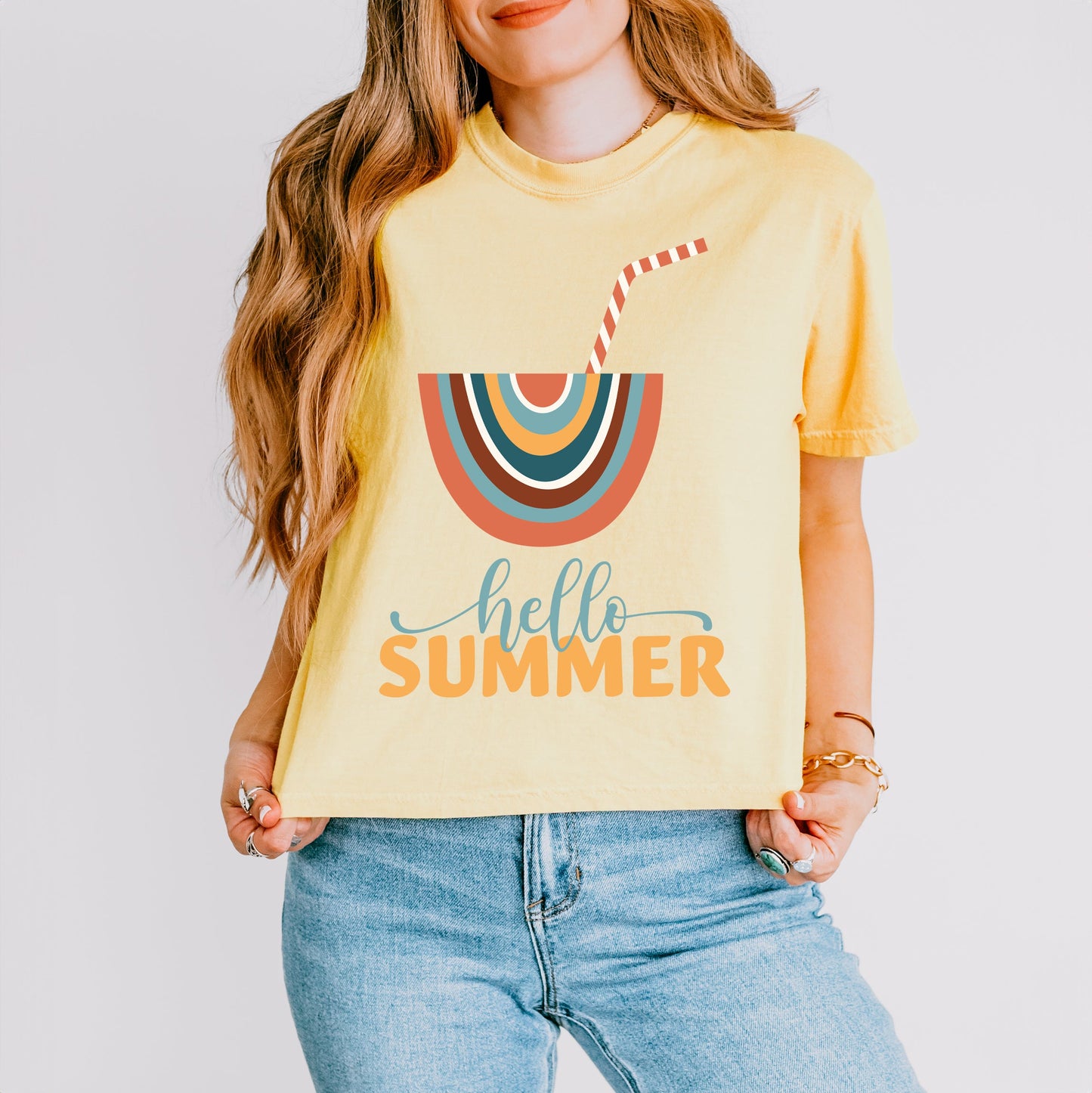 Boho Hello Summer Drink | Relaxed Fit Cropped Tee