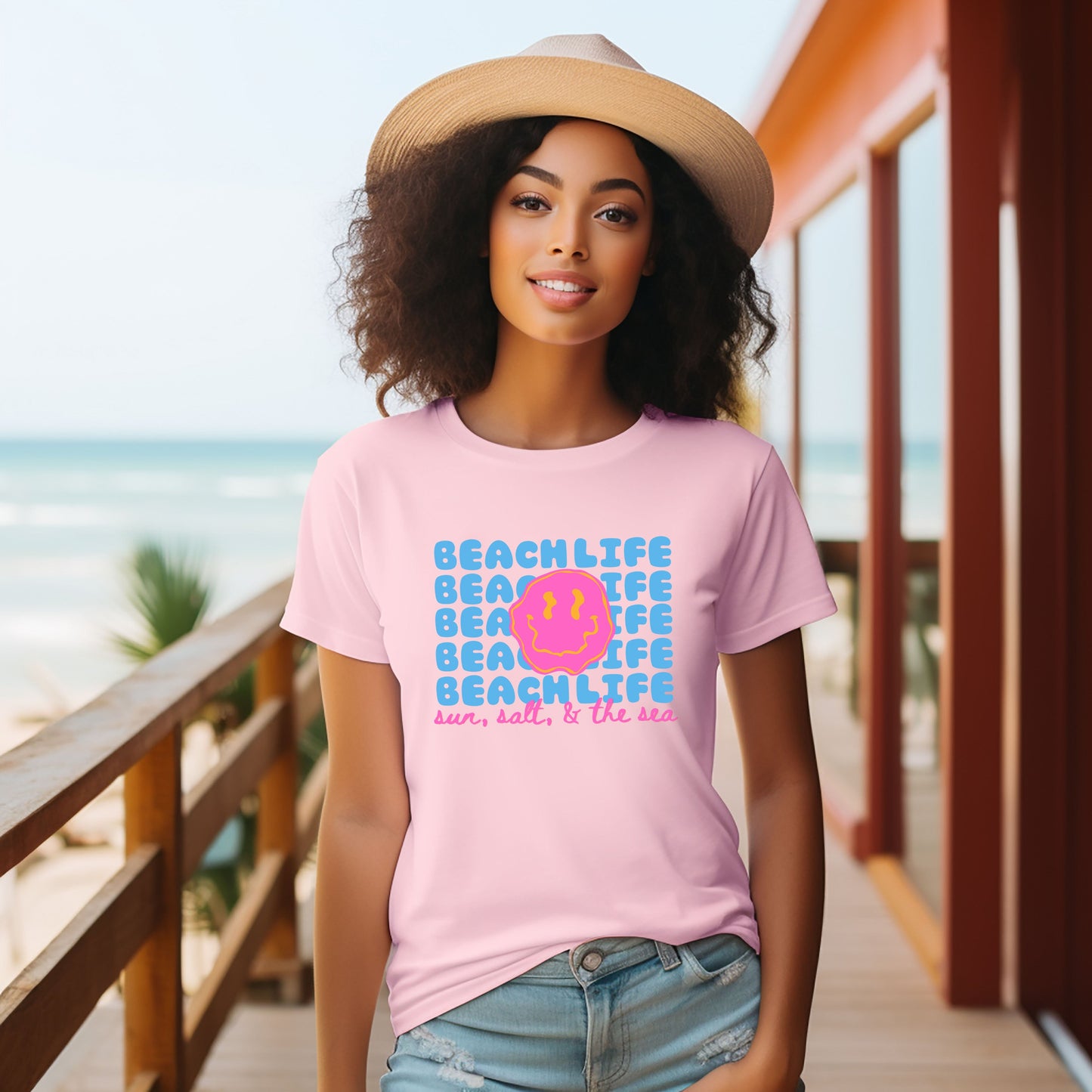 Beach Life Smiley Face | Short Sleeve Graphic Tee