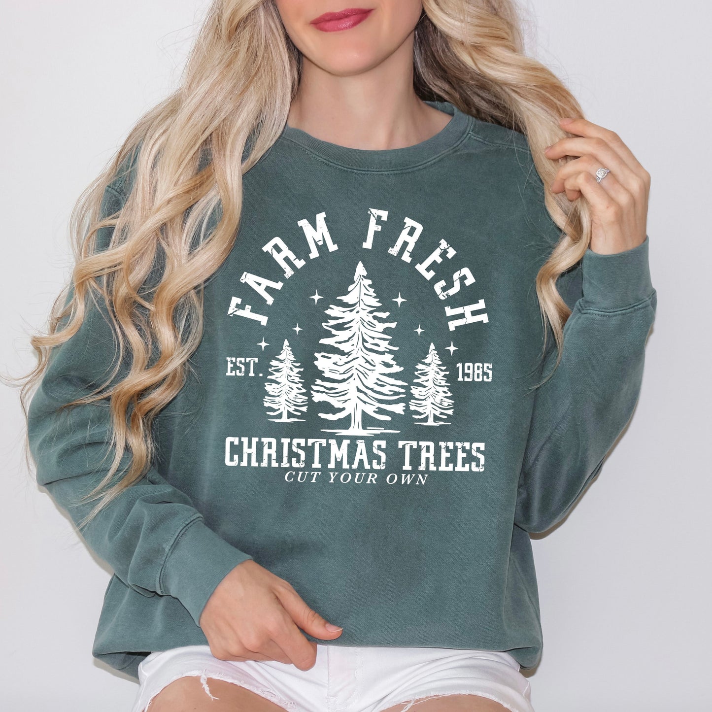Farm Fresh Christmas Tree Stars | Garment Dyed Sweatshirt