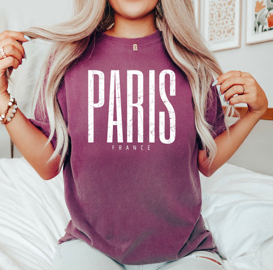 Paris France Distressed | Garment Dyed Tee