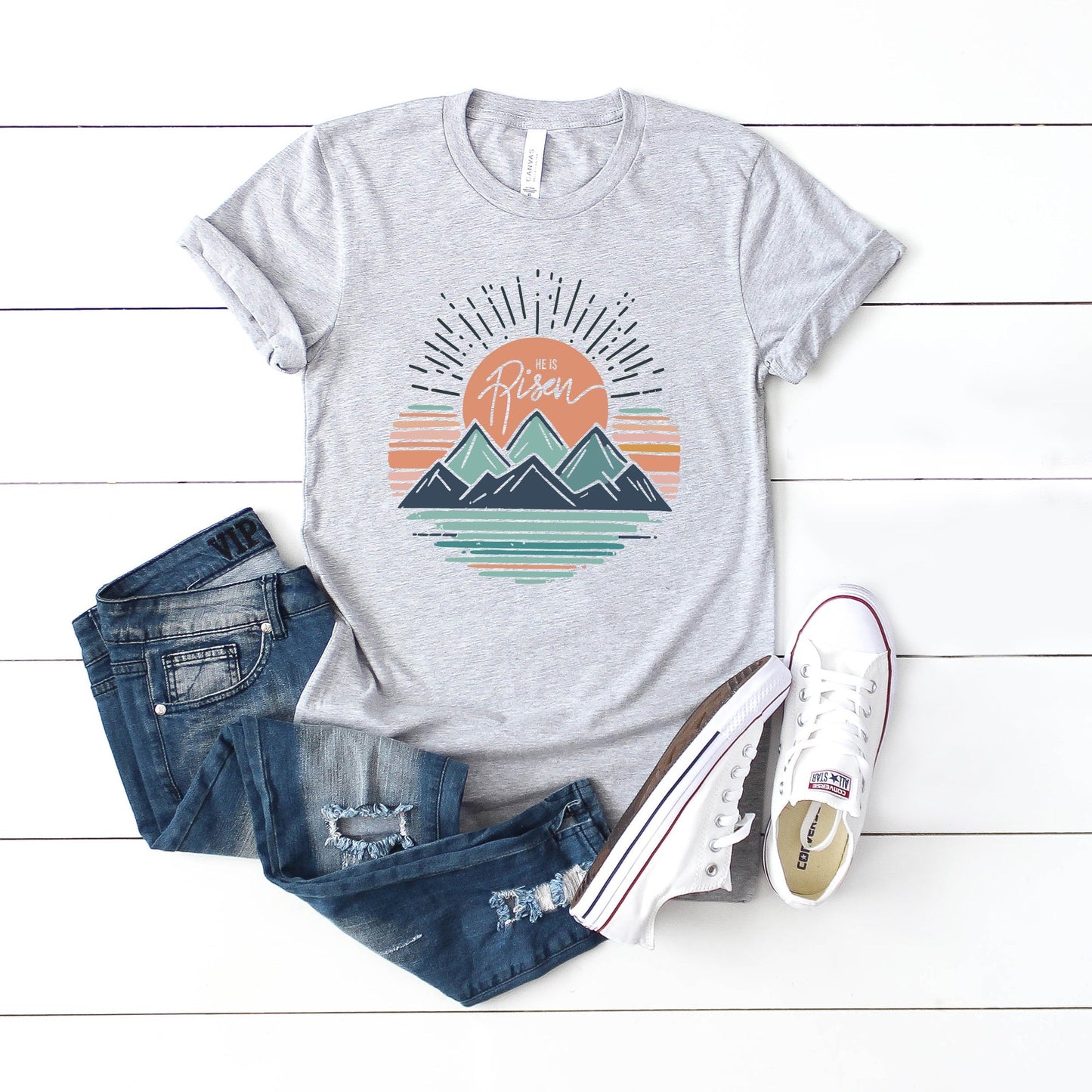 He Is Risen Mountains | Short Sleeve Graphic Tee