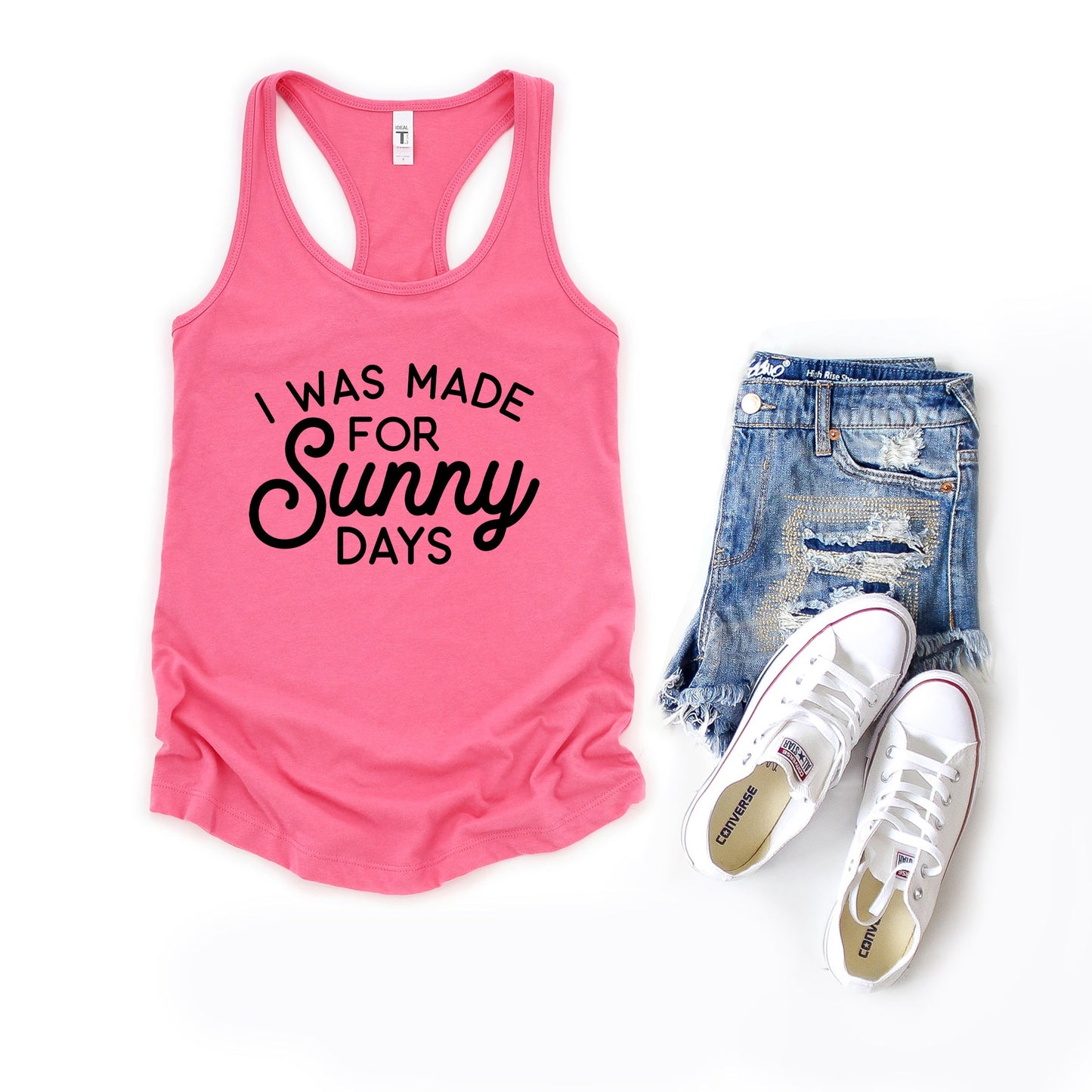 I Was Made For Sunny Days Cursive | Racerback Tank