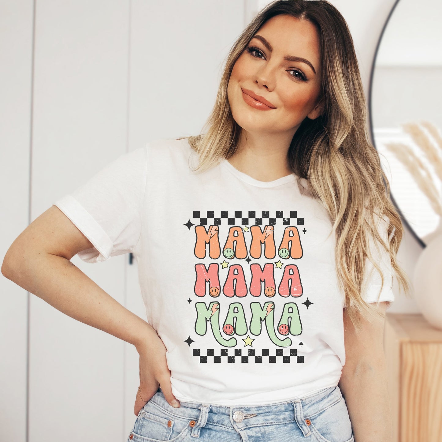 Checkered Stacked Mama | Short Sleeve Graphic Tee