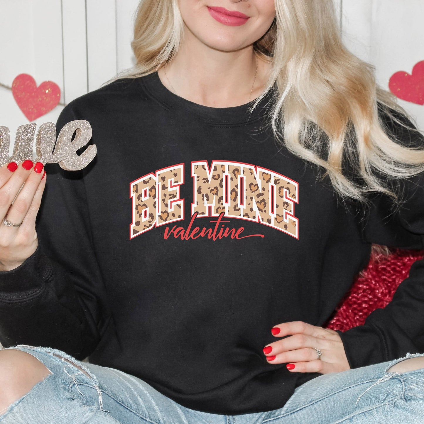 Be Mine Valentine Varsity Leopard | Sweatshirt