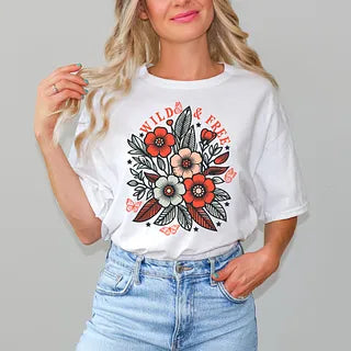 Wild and Free Colorful Flowers |Short Sleeve Crew Neck