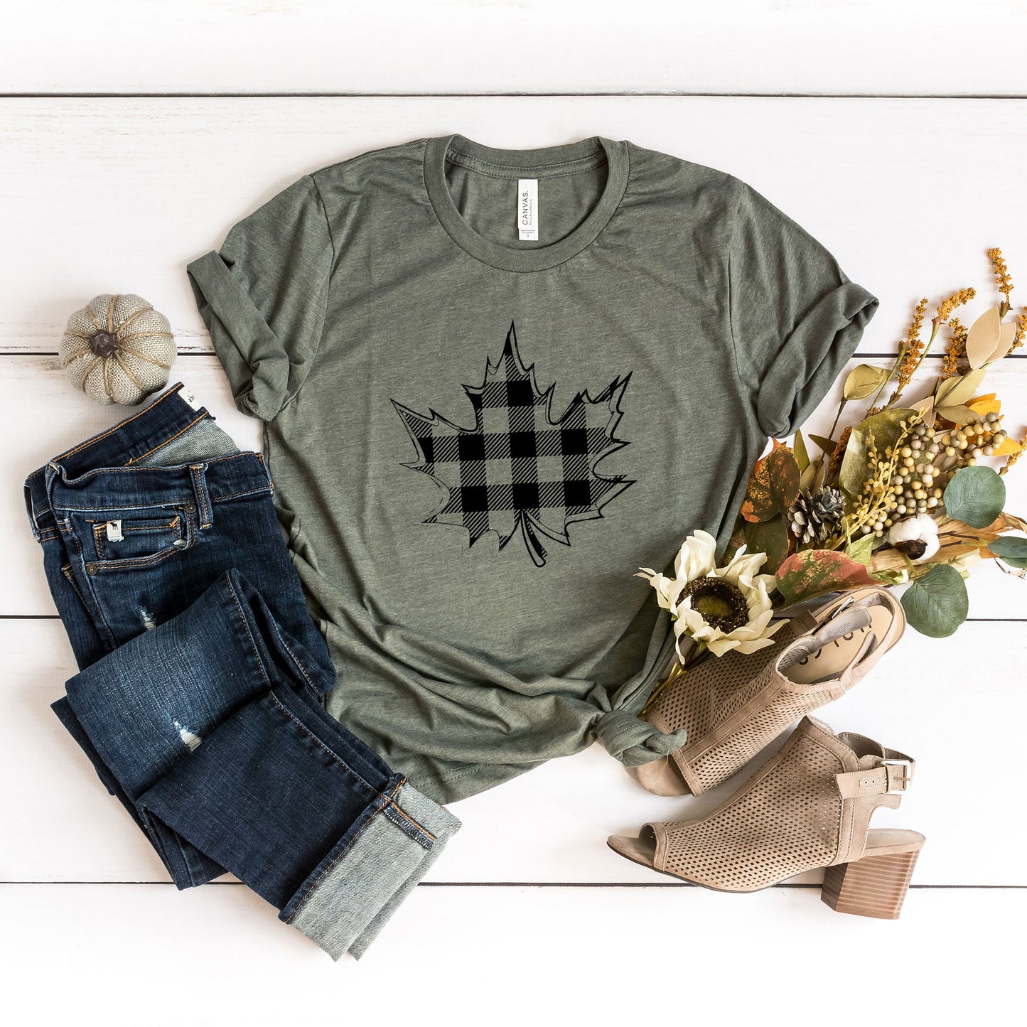 Buffalo Plaid Leaf | Short Sleeve Graphic Tee