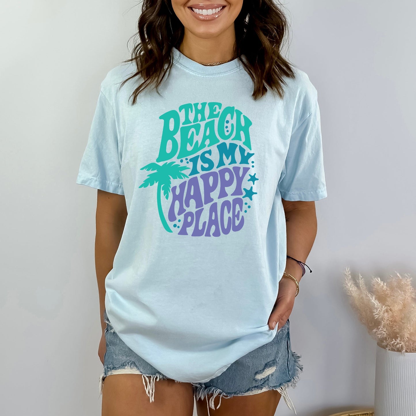 The Beach Is My Happy Place Retro | Garment Dyed Short Sleeve Tee