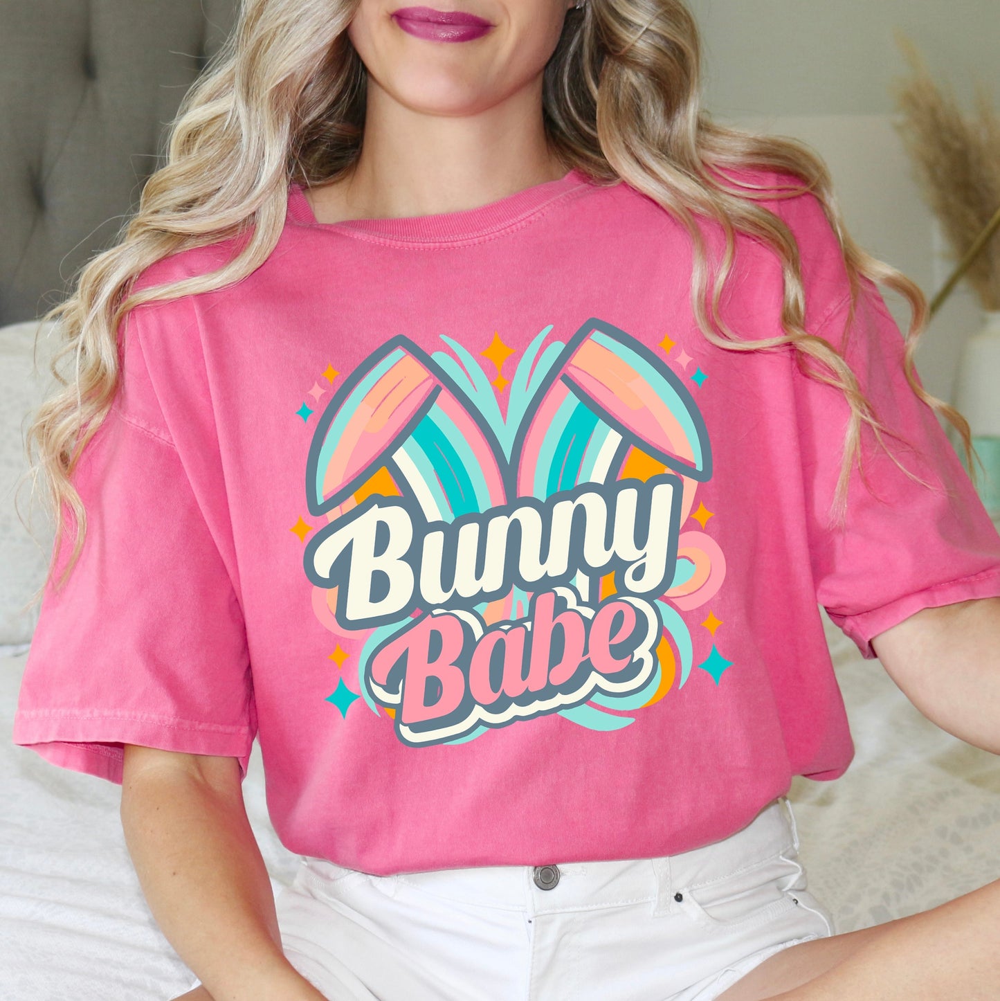 Bunny Babe Colorful Ears | Garment Dyed Short Sleeve Tee