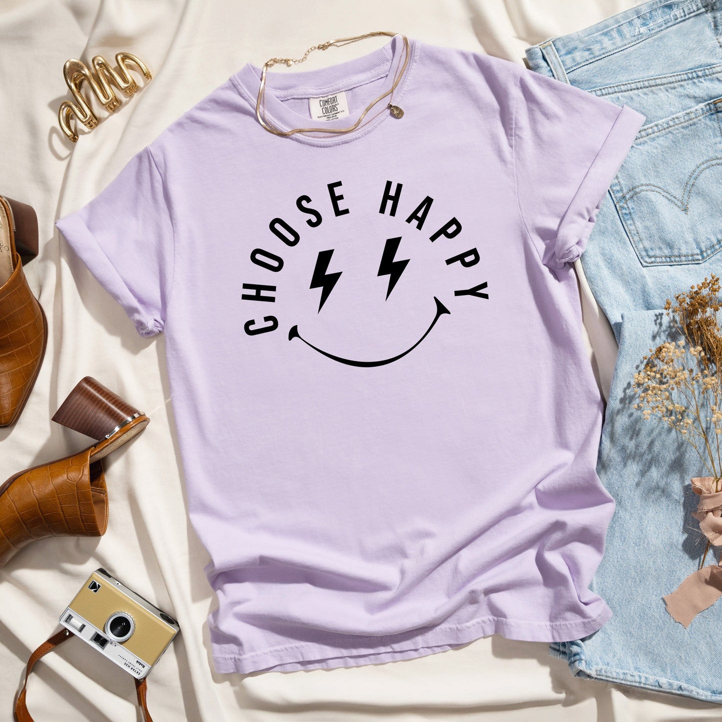 Choose Happy Lightning Eyes | Garment Dyed Short Sleeve Tee