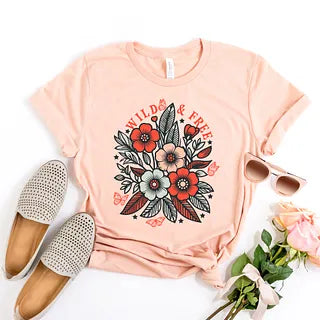 Wild and Free Colorful Flowers |Short Sleeve Crew Neck