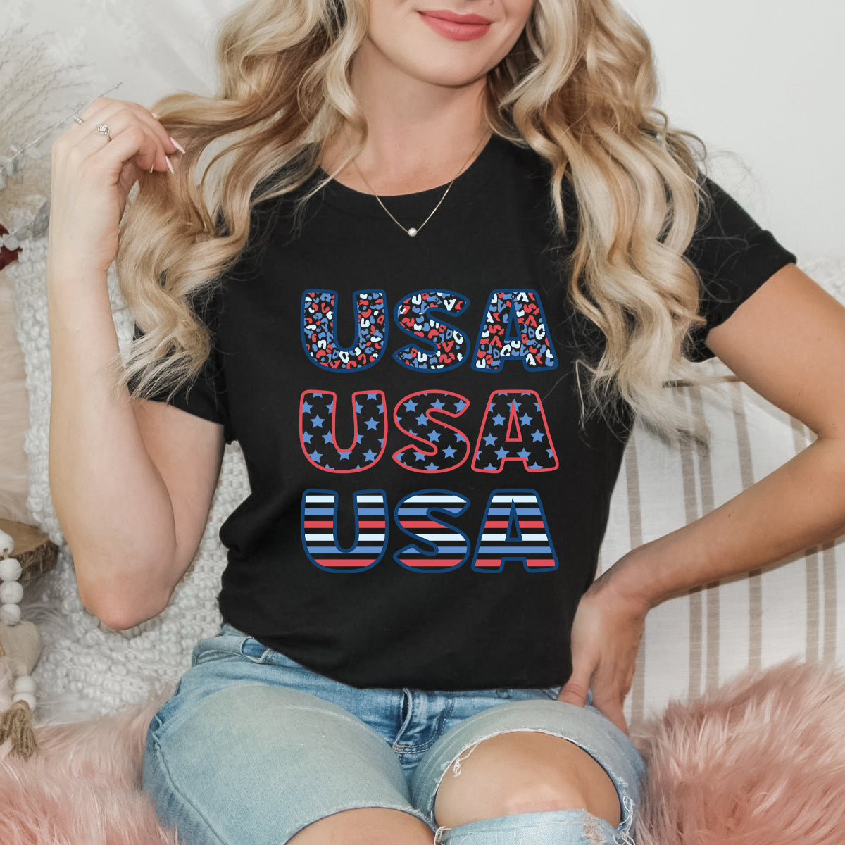 USA Stacked Colorful | Short Sleeve Graphic Tee