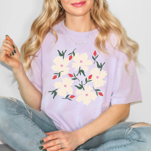 Pink Flowers And Buds | Garment Dyed Short Sleeve Tee