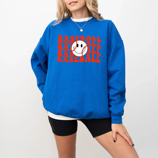 Baseball Stacked Smiley Face | Sweatshirt