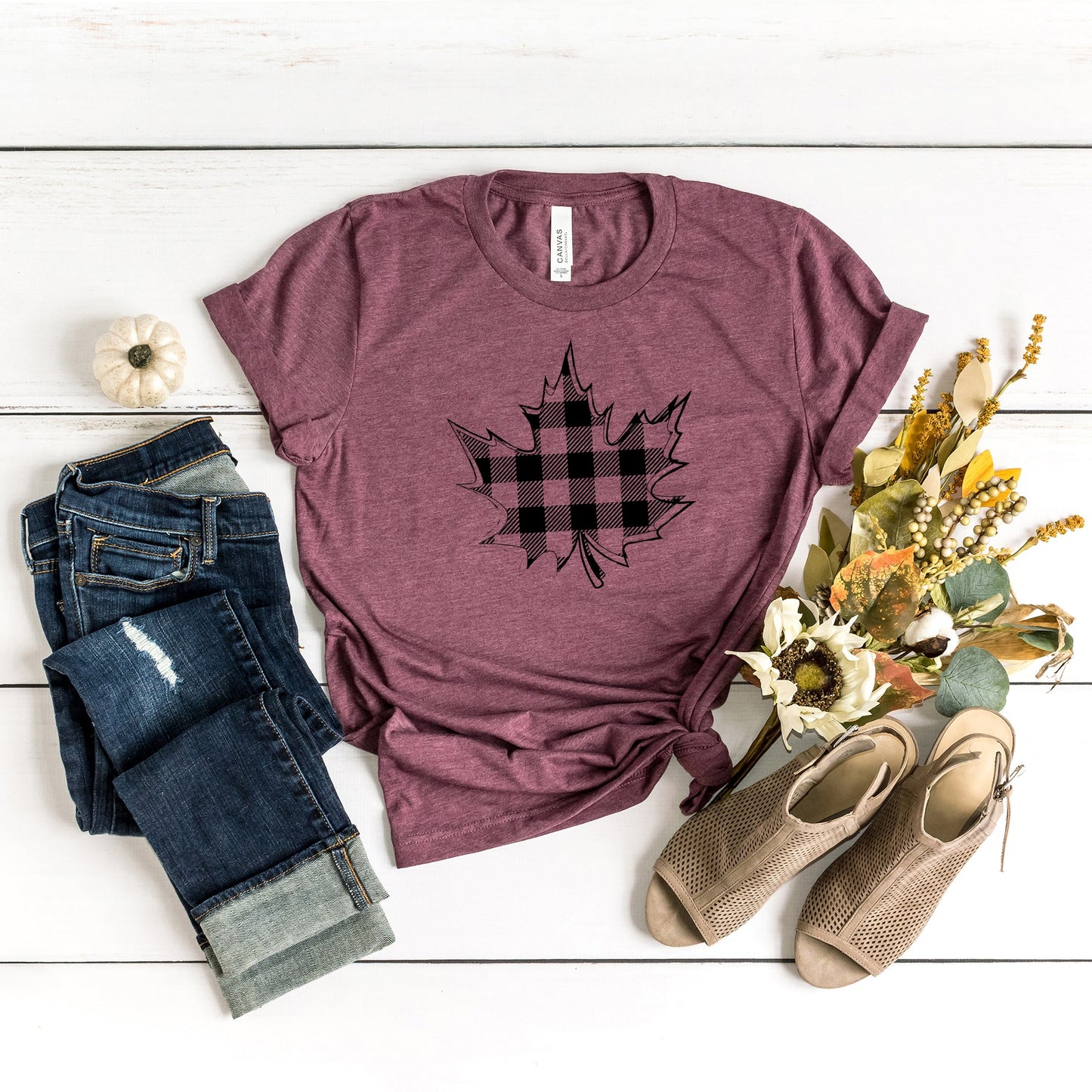 Buffalo Plaid Leaf | Short Sleeve Graphic Tee