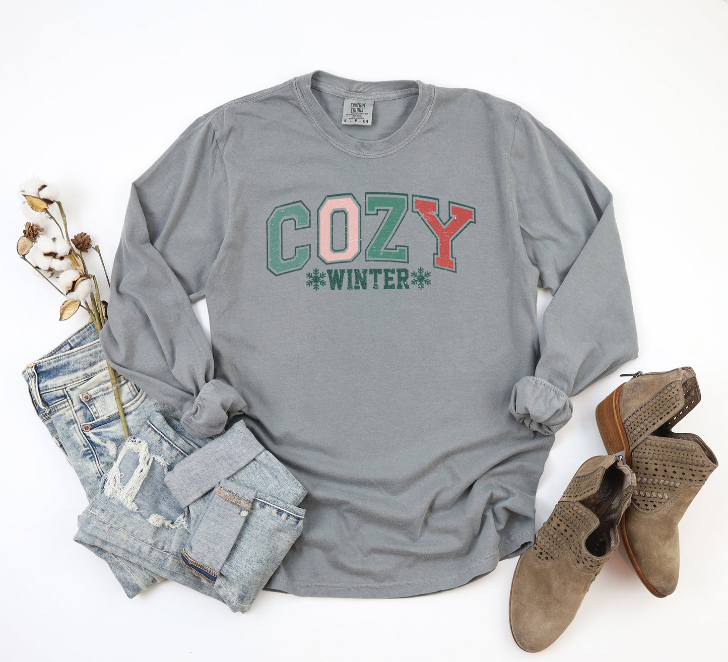 Cozy Winter Varsity | Garment Dyed Long Sleeve