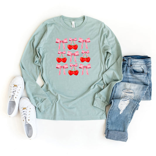 Cherry Coquette Bow Chart | Long Sleeve Crew Neck